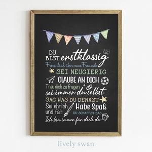 Gift for the start of school, poster with sayings for the schoolchild for the first day of school, wishes, encouragement, girl & boy