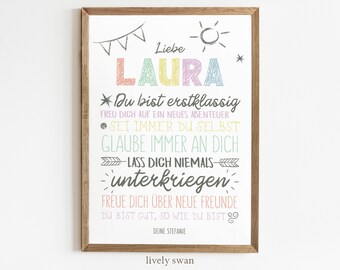 Regalo personalizado para el inicio del colegio, póster con frases para escolares, ánimo, niña y niño #114