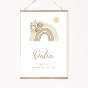 Geboorteposter, geboortehoroscoop, geboortedataposter, geboorteaankondiging, gepersonaliseerde cadeaugeboorte, geboorteaankondiging, boho, pampa's, droogbloemen