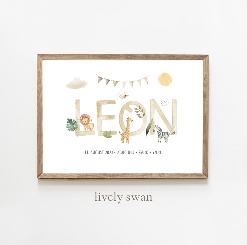 Birth Poster Safari, Lion, Birth Chart, Birth Date Poster, Birth ...