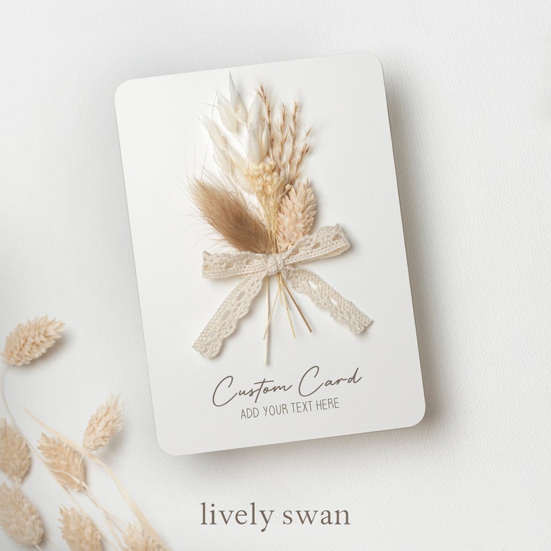 Cartes de fleurs séchées personnalisées, personnalisées, faites à la main, carte de vœux personnalisée, propre carte texte, mini bouquet de fleurs sèches image 1