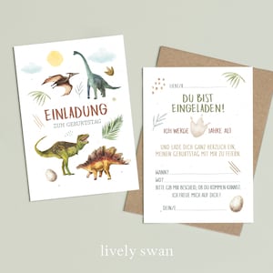Tarjetas de invitación para cumpleaños infantiles-invitación dinosaurio para niños-cumpleaños infantil-DIN A6-papel natural