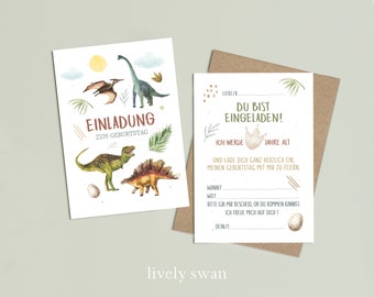 Invitation cards children's birthday-dinosaur invitation for children-children's birthday-DIN A6-natural paper
