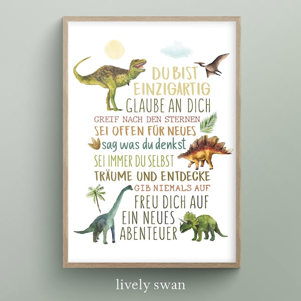 Gift for the start of school, dinosaur, poster with sayings for school children for school enrollment, wishes, encouragement, girls & boys, #100