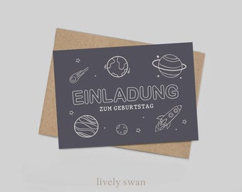Invitation cards children's birthday-space-planet-astronaut-invitation for children-children's birthday-DIN A6-natural paper