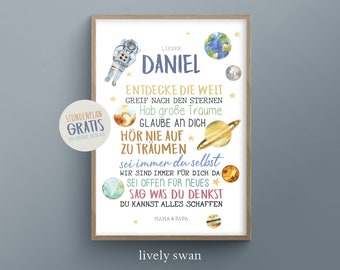 Personalized back-to-school posters with sayings for schoolchildren, astronaut, space, planets, encouragement #101