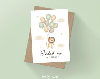 Invitation cards children's birthday-safari-lion-invitation for children-children's birthday-DIN A6-natural paper