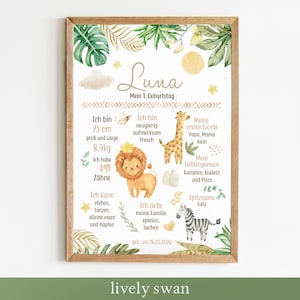 Safari 1er anniversaire jalon anniversaire affiche personnalisé sauvage un Lion animaux girafe zèbre neutre