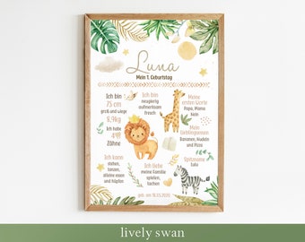Personalized 1st Birthday Milestone Poster | Safari Birthday Board with Lion | Birthday Board | 1st Birthday Gift