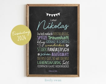 Personalized gift for the start of school, poster with sayings for schoolchildren starting school, encouragement, girls & boys #114