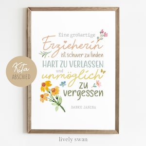 Regalo di addio asilo, insegnante, regalo, grazie, regalo di ringraziamento, tata, poster