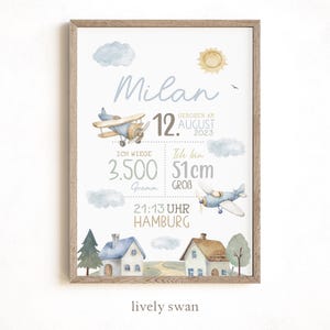 Aeroplano poster nascita, tema natale, poster aeroplano date di nascita, annuncio di nascita, regalo di nascita, annuncio di nascita pilota