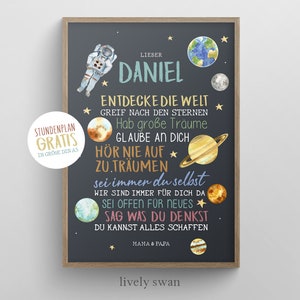 Personalized gift for the start of school, poster with sayings for the schoolchild for the first day of school, astronaut, space, planets, encouragement #101