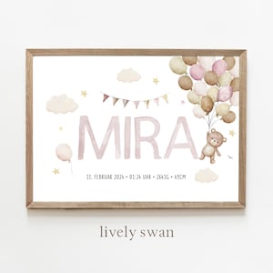Póster de nacimiento, osito de peluche, globos, carta astral, póster de fecha de nacimiento, anuncio de nacimiento, regalo de nacimiento personalizado, anuncio de nacimiento