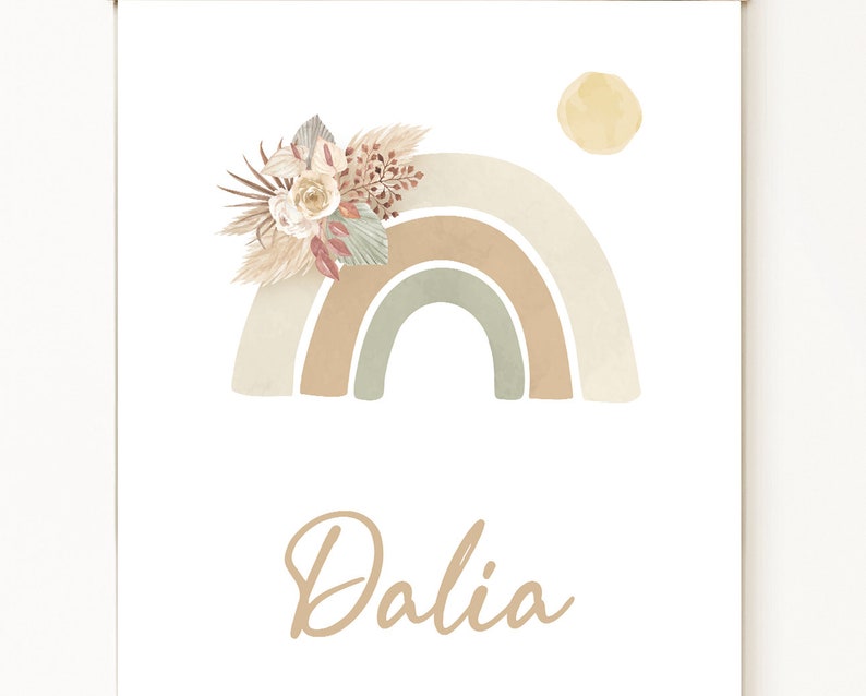 Cartel de nacimiento, carta natal, cartel de fechas de nacimiento, anuncio de nacimiento, regalo personalizado nacimiento, anuncio de nacimiento, boho, pampa, flores secas imagen 2
