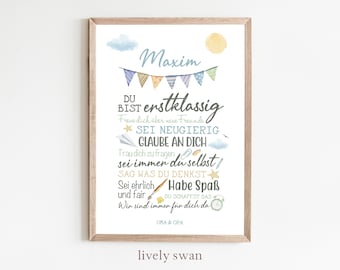 Regalo personalizado para la vuelta al cole, póster con frases para escolares que empiezan el cole, deseos, ánimo, para niñas y niños #104