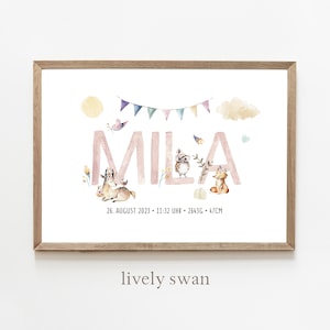 Cartel de nacimiento ciervo, animales del bosque, niñas, carta natal, cartel de fechas de nacimiento, anuncio de nacimiento, regalo personalizado nacimiento, anuncio de nacimiento ciervo