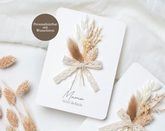 Carte de fête des mères maman avec fleurs séchées dicton personnalisé papier naturel A6