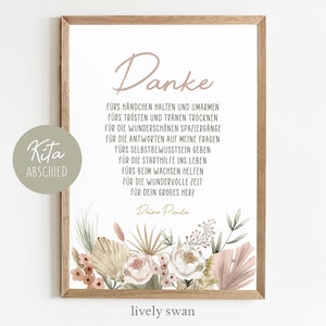 Abschiedsgeschenk Kindergarten, Erzieherin, Geschenk, Danke, Geschenk Danke, Tagesmutter, Poster, Pampas, Trockenblumen
