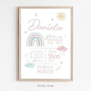 Cartel de nacimiento arco iris, fechas de nacimiento cartel arco iris, carta natal, anuncio de nacimiento, regalo de nacimiento, anuncio de nacimiento arco iris