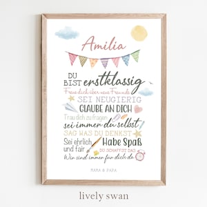 Personalized gift for the start of school, poster with sayings for the school child for the first day of school, wishes, encouragement, girl & boy #104