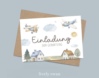 Invitation cards children's birthday-party invitations-airplanes-themed party-invitation for children-children's birthday-DIN A6-natural paper