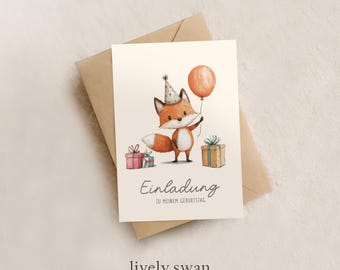 Invitation cards children's birthday-forest animals-woodland-fox-rainbow-invitation for children-children's birthday-DIN A6-natural paper