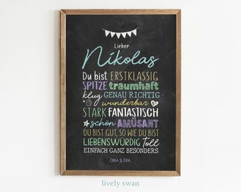 Regalo personalizado para el inicio del colegio, póster con frases para escolares, ánimo, niña y niño #114