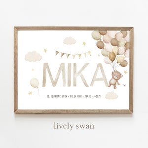 Cartel de nacimiento, osito, globos, carta natal, cartel de fechas de nacimiento, anuncio de nacimiento, regalo de nacimiento personalizado, anuncio de nacimiento