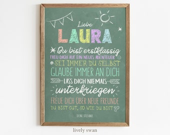 Personalized gift for the start of school, poster with sayings for schoolchildren starting school, encouragement, girls & boys #114