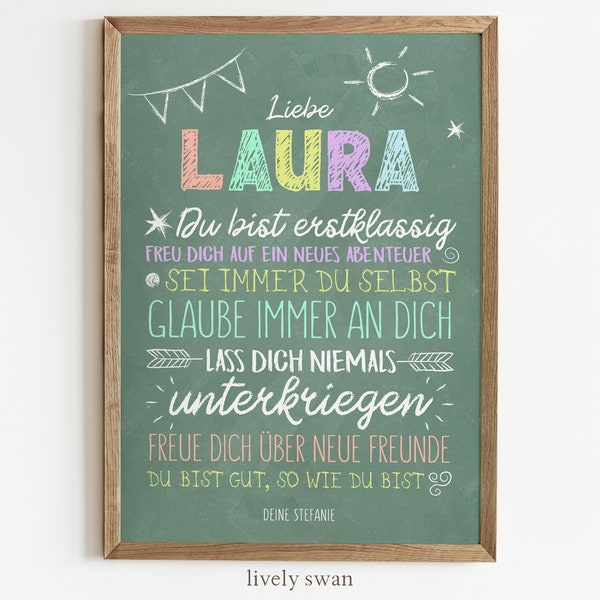 Personalized gift for the start of school, poster with sayings for schoolchildren starting school, encouragement, girls & boys #114