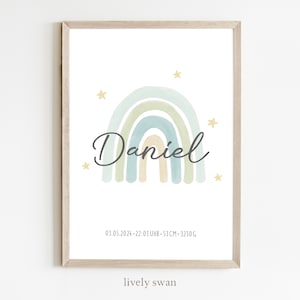 Poster di nascita arcobaleno, poster con date di nascita arcobaleno, cartellone di nascita, annuncio di nascita, regalo di nascita, annuncio di nascita arcobaleno