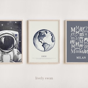 Lote de 3 carteles: Astronauta | Afiche de astronauta para niños | espacio | personalizado | Afiche | Niños | Formato digital PDF/A4/A3/30x40 cm | #999