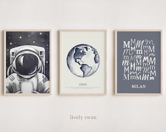 Conjunto de 3 pôsteres: Astronauta | Pôster de astronauta para crianças | espaço | personalizado | Pôster | Crianças | PDF digital/A4/A3/30 x 40 cm | #999