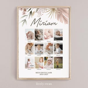 Póster con foto, pampas, flores secas, boho, collage de fotos, personalizado, póster de mi primer año, póster de cumpleaños, póster de primer año,