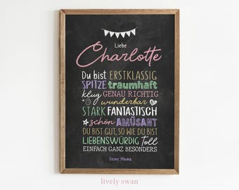 Regalo personalizado para el inicio del colegio, póster con frases para escolares, ánimo, niña y niño #114