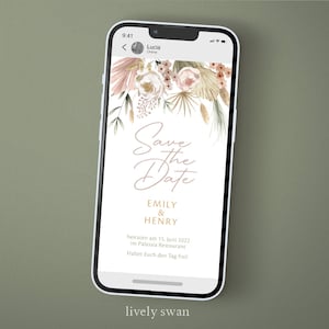 Save the Date Karte - Digital, Whatsapp, Hochzeit, Einladung, Boho, Trockenblumen