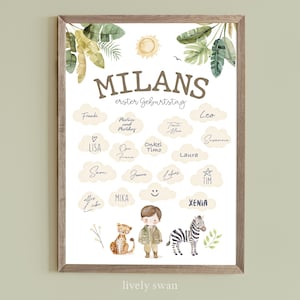 Personalisiertes Gästeposter zum beschriften, Safari, Geburtstag, Baby Shower, Baby Party, erster Geburtstag, Gästebuch #140