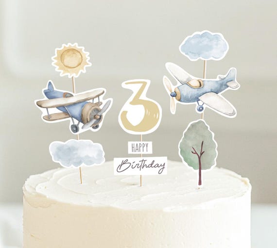 Vintage Kampfflieger-Kuchendeko Für Flugzeug-Partys & Hochzeiten - Wiederverwendbar & Personalisierbar