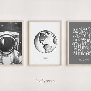 Lote de 3 carteles: Astronauta | Afiche de astronauta para niños | espacio | personalizado | Afiche | Niños | Formato digital PDF/A4/A3/30x40 cm | #999