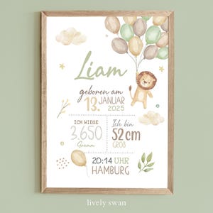 Cartel de nacimiento, safari, león, carta natal, cartel de fechas de nacimiento, anuncio de nacimiento, regalo de nacimiento personalizado, anuncio de nacimiento animales del bosque