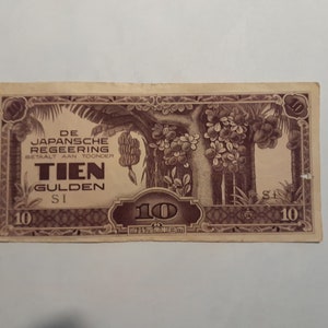 Vintage Papiergeld, japanische Weltkriegszeit, TIEN GULDEN