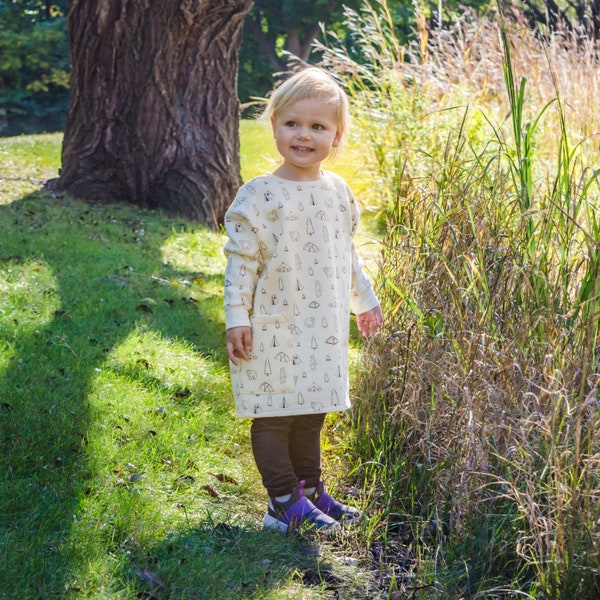 Oversized Winter Sweater Dress for Toddler, Warm Fall Beige Girl Dress
