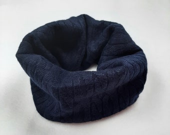 Unisex Jersey Knit Kids Blue Scarf, Double Layered Navy Blue Snood Scarf