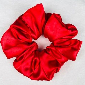 Oversized Red Satin Scrunchie, Hair Scrunchie, Hair Tie, Scrunchy