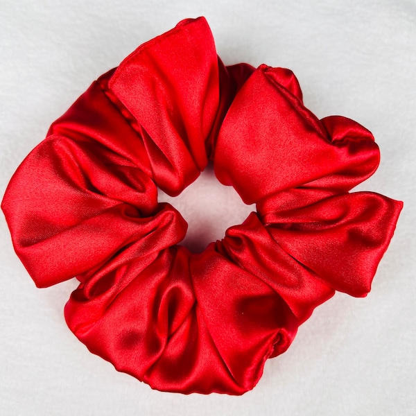 Oversized Red Satin Scrunchie, Hair Scrunchie, Hair Tie, Scrunchy