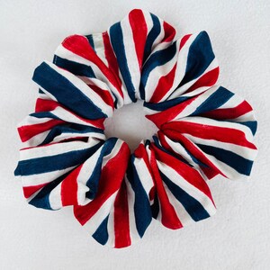 Oversized July 4th Flag Scrunchie, Large Cotton Striped Hair Tie