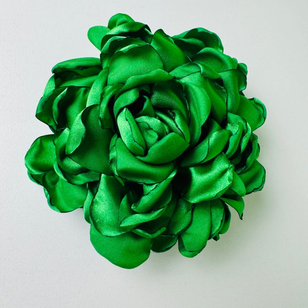 Large Green Flower Brooch,  Saint Patrick's Day  Fabric Pin Rose, Satin Flower Gift