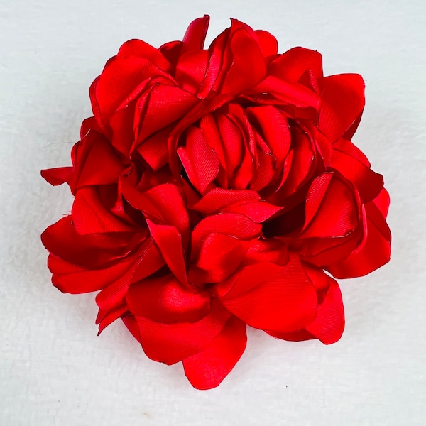 Large Red Fabric Flower Brooch, Satin Pin Rose, Flower Gift