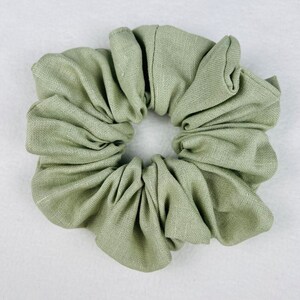 Oversized Light Green Linen Scrunchie, Hair Scrunchie, Hair Tie, Scrunchy